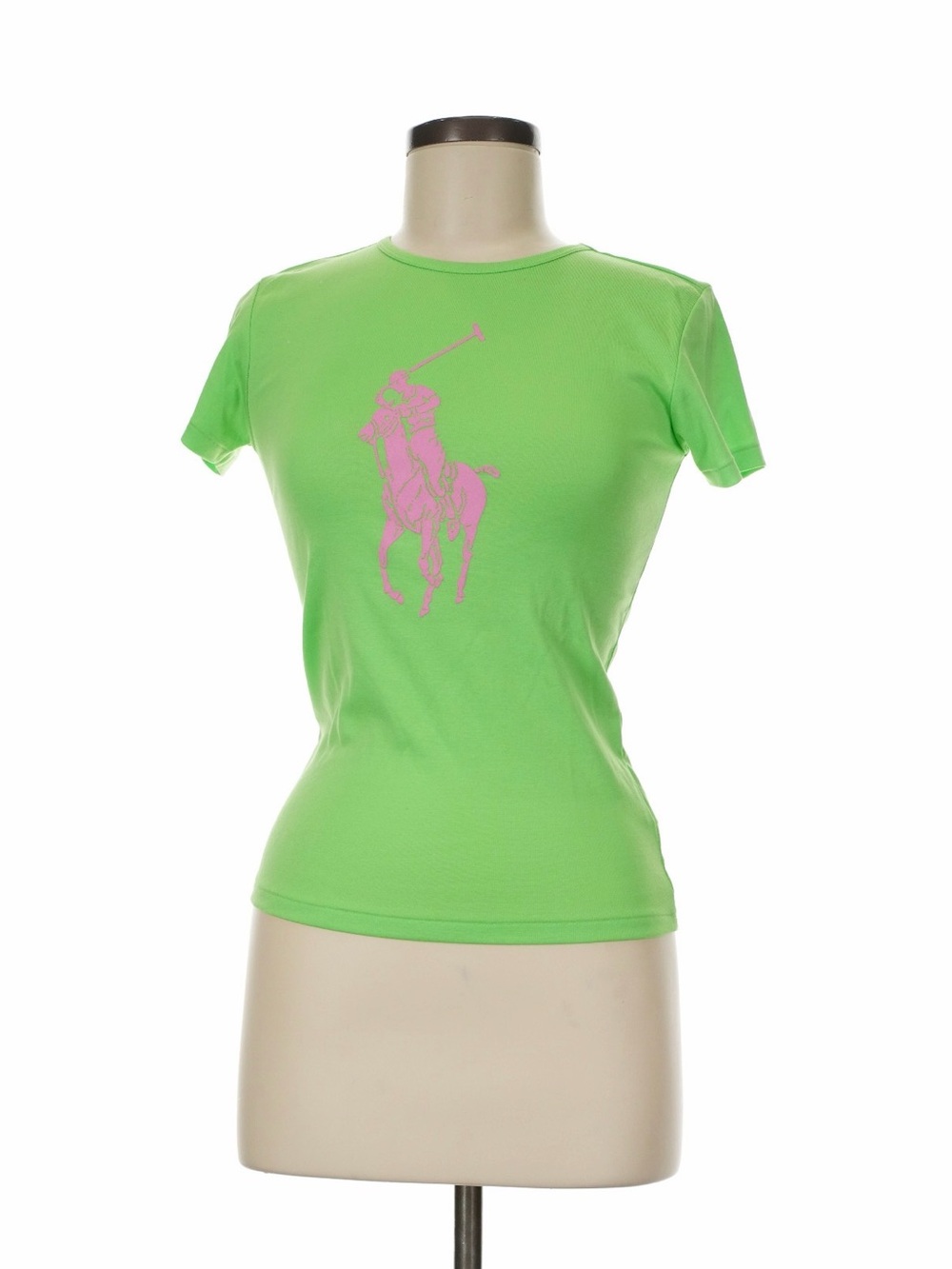 Ralph Lauren Lime Green Short-Sleeve Polo Player Tee with Pink Logo
